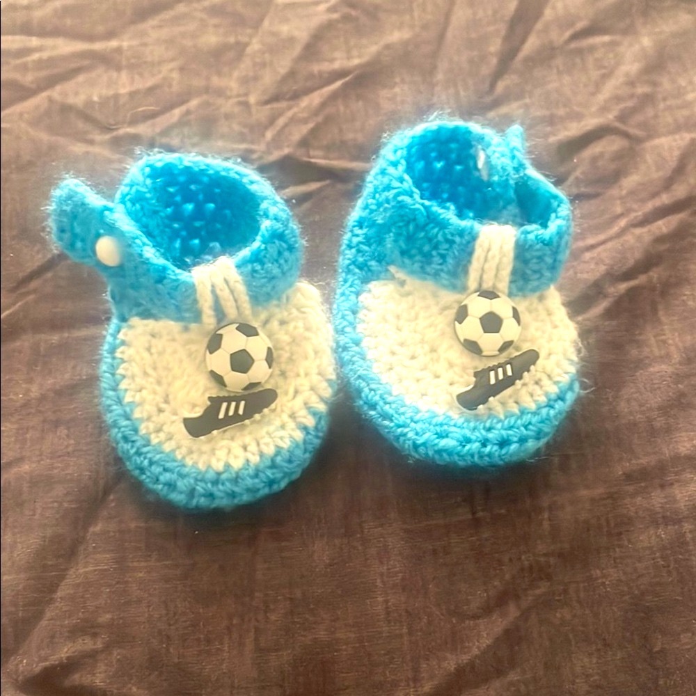 Blue and White Kids Crochet Booties